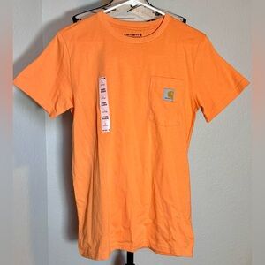 100% Cotton Carhartt Orange L 14/16 Unisex Short Sleeve Pocket Logo T-Shirt NWT